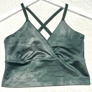 Beyond Yoga Forest Green Satin Sheer Criss Cross Bra Size‎ XS